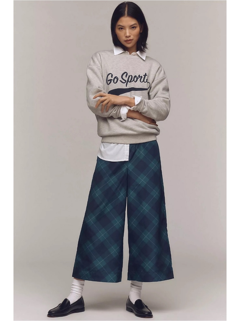 Anthropologie Maeve Preppy Taffeta Tartan Plaid Cropped Wide-Leg Pants XL